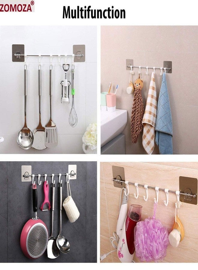 ZOMOZA Multi-Purpose Rustproof Stainless Steel Rail with 6 Plastic Hooks Bathroom Kitchen Sticker Hanger for Storage Towel Kitchenware Hook Hanger - Multicolour - Image 2